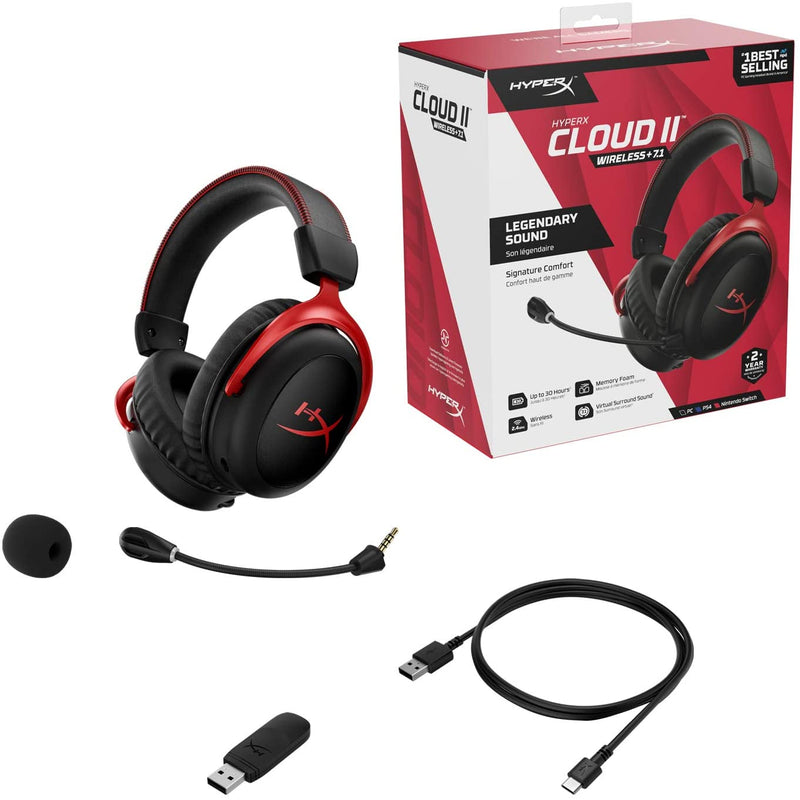 HyperX Cloud II Wireless Gaming Headset w/ 7.1 Surround Sound; Long Lasting  Battery Up to 30 Hours, Memory Foam, Detachable - Micro Center