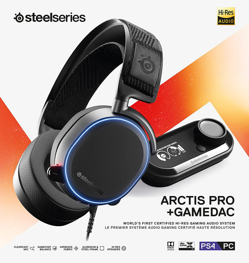 SteelSeries Arctis Pro + GameDAC Wired Gaming Headset - Certified Hi-Res Audio - Dedicated DAC and Amp - for PS4 and PC
