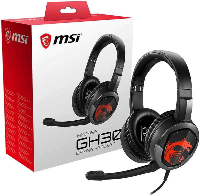 MSI Gaming Detachable Microphone Lightweight and Foldable Headband Design 7.1 Surround Sound Stereo Gaming Headphone (Immerse GH30), Black, Large