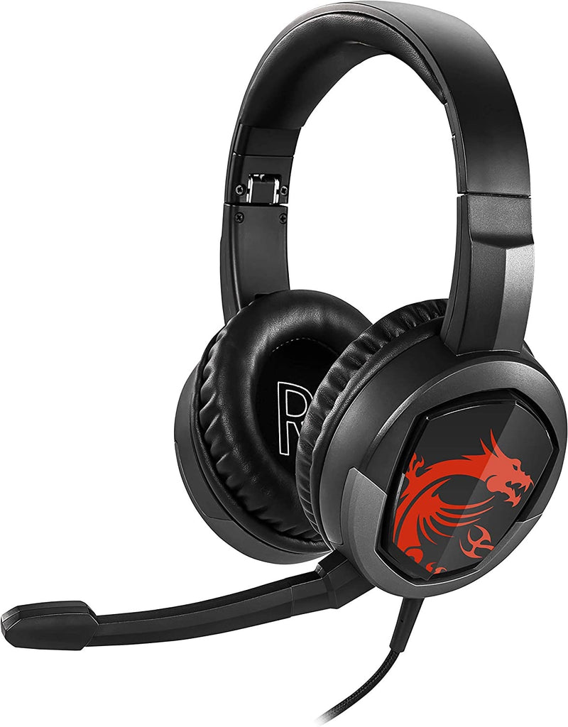 MSI Gaming Detachable Microphone Lightweight and Foldable Headband Design 7.1 Surround Sound Stereo Gaming Headphone (Immerse GH30), Black, Large