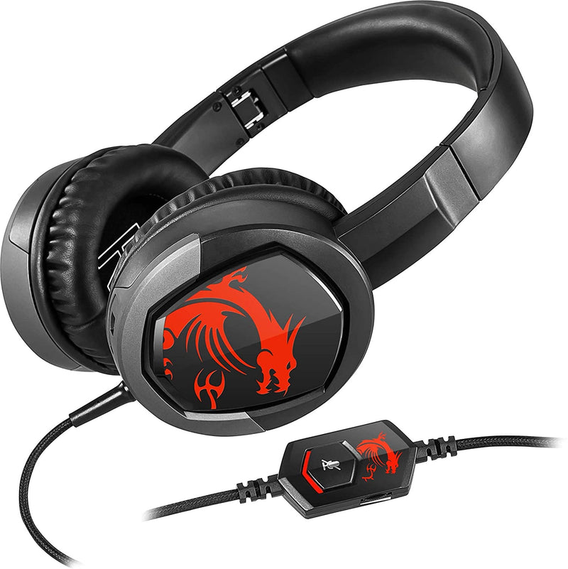MSI Gaming Detachable Microphone Lightweight and Foldable Headband Design 7.1 Surround Sound Stereo Gaming Headphone (Immerse GH30), Black, Large